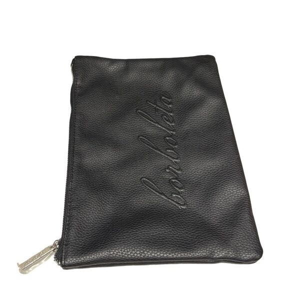 New Borboleta Black Pebbled Travel Make Up Bag Silver Tone Zipper Faux Leather - Picture 3 of 7
